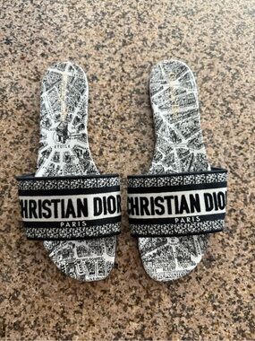 Christian Dior Black & White Slide Sandals